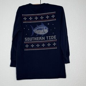 Southern Tide Boys Fair Isle‎ SkipJack Long Sleeve Tee Size Small Blue Christmas